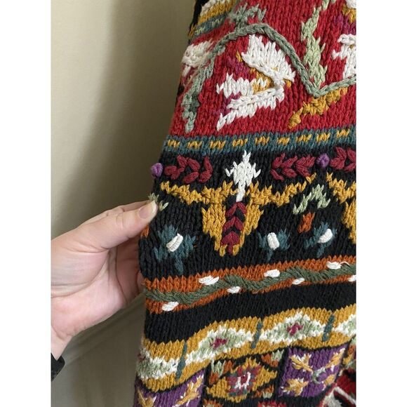 Vintage Tiara Chunky Knit Sweater Abstract Art Floral 90s Crewneck Size M Heavy - Picture 12 of 16